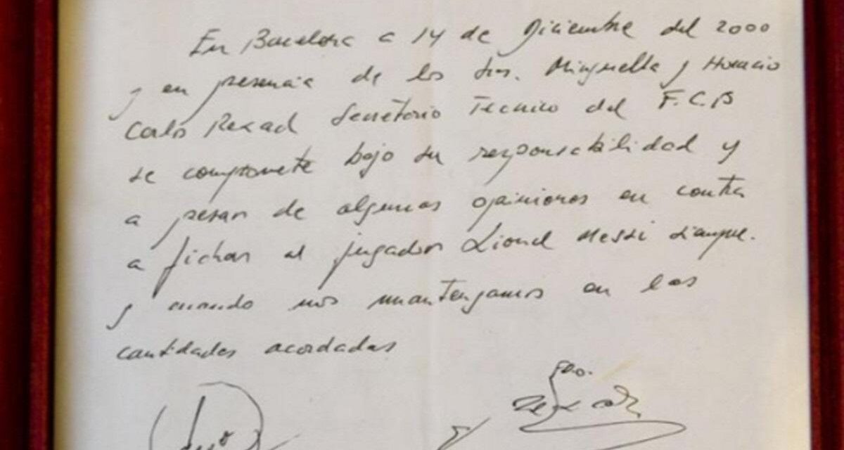 La servilleta con la que el Barça fichó a Messi se vende por un millón de euros