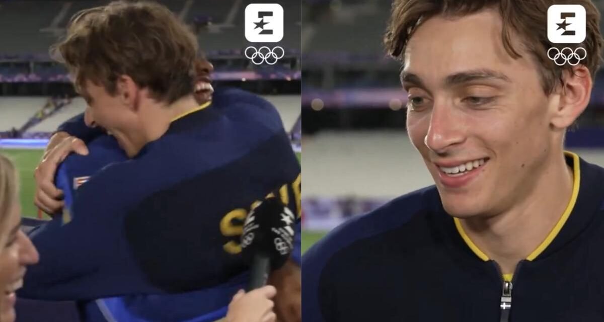 Noah Lyles irrumpe en la entrevista a Armand Duplantis tras ganar el oro en París y ambos se funden en un abrazo de campeones