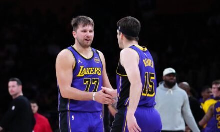 Pelea y triunfo de los Lakers con un Doncic que roza el triple-doble